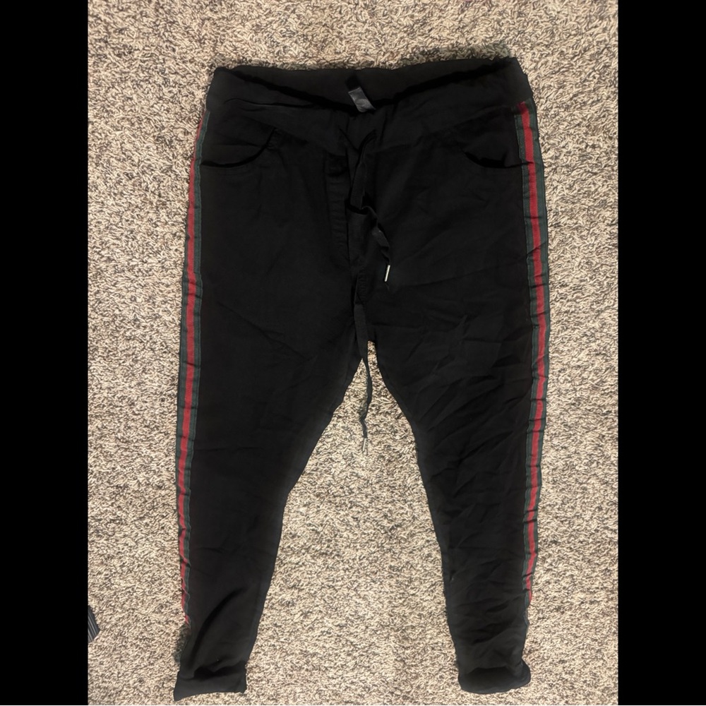 Venti6 Black Joggers with Red and Green Stripe